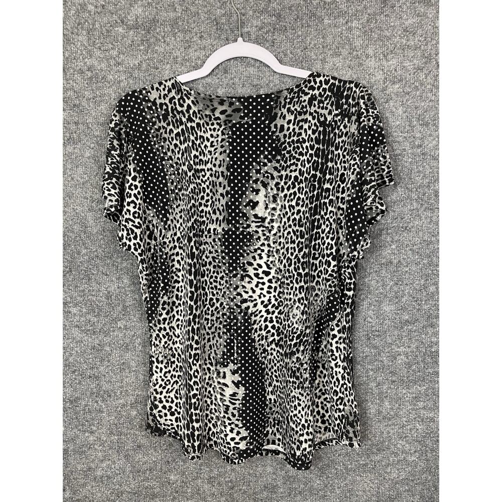 Adele & May Top Sz L Animal Print White & Red Floral Embroidered Cold Shoulder - Picture 10 of 10